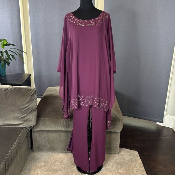 Women’s Purple Chiffon 3 Piece Mother ofthe Bride Formal Pants Suit Size 22W NEW - Picture 1 of 16